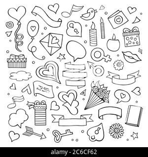 Insieme di icone di doodle amore vettore Illustrazione Vettoriale