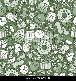 Cartoon cute disegno a mano XMASS modello senza giunture Illustrazione Vettoriale