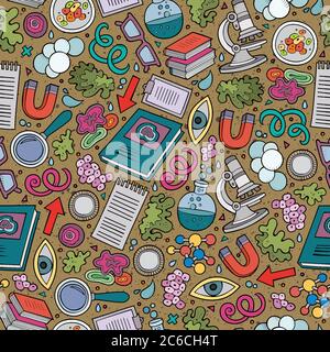 Cartoon cute mano disegnata scienza modello senza giunture Illustrazione Vettoriale