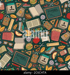 Cartoon cute mano disegnata Scuola modello senza giunture Illustrazione Vettoriale