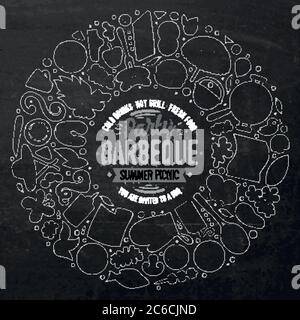 Vettore lavagna mano disegnata set di oggetti picnic cartoon doodle Illustrazione Vettoriale