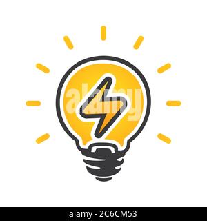 Segno di energia nella lampadina. Logo vettoriale per l'energia elettrica. Icona elettricità. Isolato su sfondo bianco Illustrazione Vettoriale