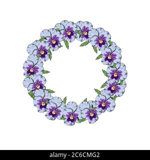 Corona circolare di fiori colorati disegnati a mano. Elemento di design floreale. Isolato su sfondo bianco. Vettore Illustrazione Vettoriale