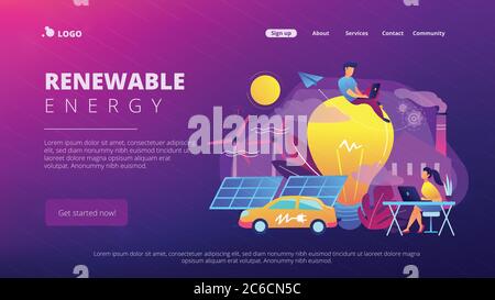 Landing page sulle energie rinnovabili. Illustrazione Vettoriale