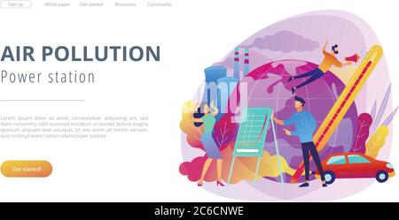 Centrale elettrica e landing page inquinamento atmosferico. Illustrazione Vettoriale