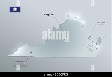 Mappa e bandiera Virginia, disegno vetro scheda vettore 3D Illustrazione Vettoriale