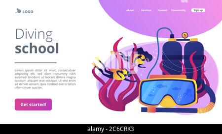 Landing page del concetto di scuola di immersione. Illustrazione Vettoriale