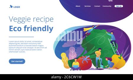 Ricetta veggie, landing page eco-friendly. Illustrazione Vettoriale