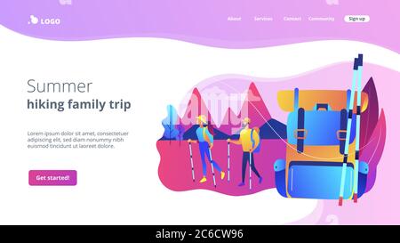 Pagina di atterraggio del concetto di escursionismo estivo. Illustrazione Vettoriale