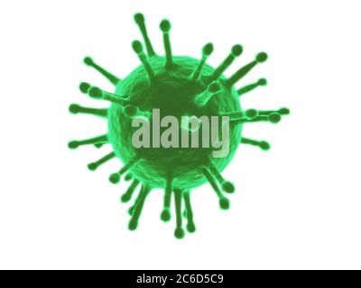 Immagine della cellula del virus dell'influenza COVID-19, sfondo bianco malattia delle cellule epidemiche, crisi di salute medica in 3D Foto Stock