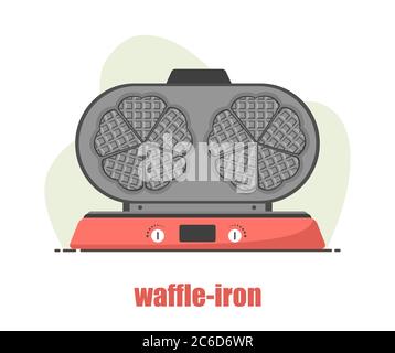 Waffle-ferro da stiro. Waffle fai da te isolato su bianco. Colazione con cucina. Moderna illustrazione vettoriale in stile cartoon piano. Illustrazione Vettoriale