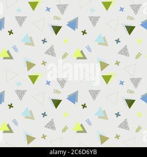 Modello senza giunture astratto stile Memphis con semplici forme geometriche. Può essere utilizzato per web, banner, volantini. Illustrazione Vettoriale