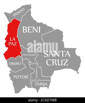 La Paz rosso evidenziato sulla mappa della Bolivia Foto Stock