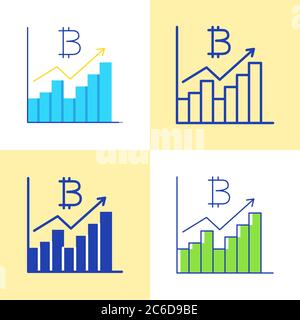 Icona del grafico Bitcoin impostata in stile piatto e linea. Simbolo del mercato azionario della criptovaluta. Illustrazione vettoriale. Illustrazione Vettoriale