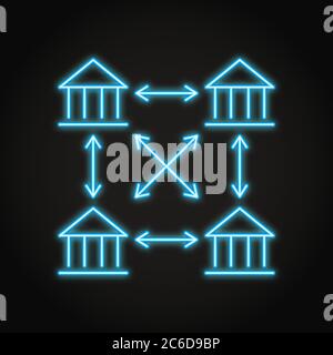 Icona della contabilità distribuita nello stile della linea neon. Concetto di tecnologia Blockchain. Illustrazione vettoriale. Illustrazione Vettoriale