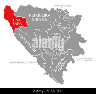 Una sana rossa evidenziata nella mappa della Bosnia Erzegovina Foto Stock