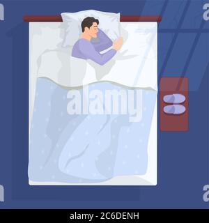 Dormire l'uomo in male di notte vicino alla finestra. Illustrazione Vettoriale