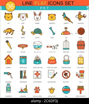 Vector Animali Animali Animali linea piatta set di icone. Design moderno ed elegante per il web Illustrazione Vettoriale