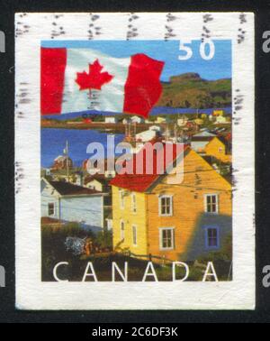 CANADA - CIRCA 2004: Francobollo stampato dal Canada, mostra Bandiera e Durell, Terranova, circa 2004 Foto Stock