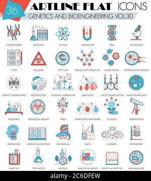 Vettoriale genetica e bioingegneria ultra moderna linee artline linee piatte icone per il web e le app Illustrazione Vettoriale