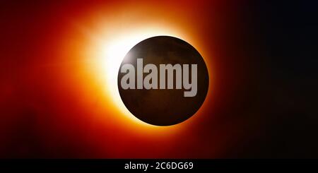 Illustrazione 3d di Sun Moon Lunar Eclipse Foto Stock