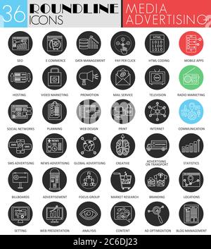 Insieme di icone nere bianche del cerchio bancario finanziario vettoriale. Design moderno a icone nere per il web Illustrazione Vettoriale