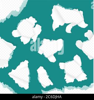 Carta vettoriale realistica con bordi strappati. Set di carta strappata blu verde Illustrazione Vettoriale