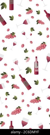 Vino, bicchiere, uva con motivo senza cuciture Illustrazione Vettoriale