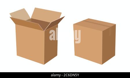 Vector Iolated Set di scatole di cartone, aperte e chiuse Illustrazione Vettoriale