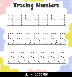 Pagina delle attività Tracing Numbers per bambini. Foglio di lavoro di scrittura prescolare Illustrazione Vettoriale