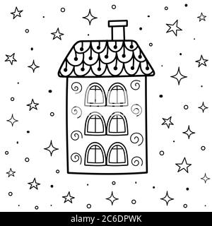 Pagina da colorare magica con casa ornamentale in stile zentangle Illustrazione Vettoriale