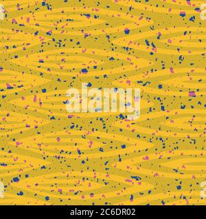 Modello vettoriale in oro con macchie di terrazzo e foglie di batik sfumate. Ripetizione senza interruzioni dello sfondo. Sfondo geometrico con texture in confetti Illustrazione Vettoriale