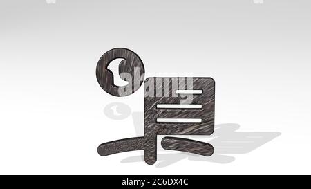 bandiera della luna spaziale che getta ombra con due luci. Illustrazione 3D di scultura metallica su sfondo bianco con texture mite. Copia e astratto Foto Stock