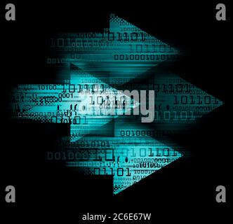 Frecce colorate Grunge con codici binari. Illustrazione di quattro frecce grunge con codici binari simbolizzati connessione internet veloce. Foto Stock