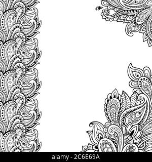 Stilizzato con motivo decorativo tatuaggi henné per decorare copertine per libro, taccuino, scrigno, rivista, cartolina e piegatrice. Fiore in stile mehndi Illustrazione Vettoriale
