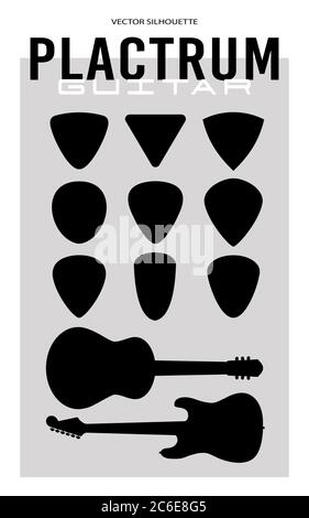 Plectrum Scegli la silhouette del set di chitarra in formato vettoriale Illustrazione Vettoriale