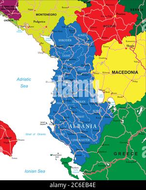 Mappa politica dell'Albania Illustrazione Vettoriale