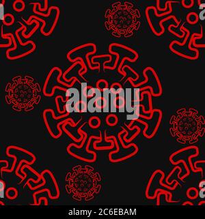 Illustrazioni Concept coronavirus COVID-19. Coronavirus senza cuciture. Virus rosso su sfondo nero. Illustrazione vettoriale Illustrazione Vettoriale