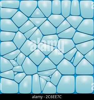 Motivo senza cuciture in pietra di ghiaccio blu. Grande strada o muro di ciottoli sfondo. Illustrazione vettoriale. Illustrazione Vettoriale