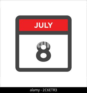 Icona del calendario dell'8 luglio con il giorno del mese Illustrazione Vettoriale
