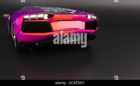 auto sportiva nera, vista posteriore. Concetto di lusso e velocità. Rendering 3D. Foto Stock