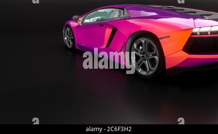 auto sportiva nera, vista posteriore. Concetto di lusso e velocità. Rendering 3D. Foto Stock