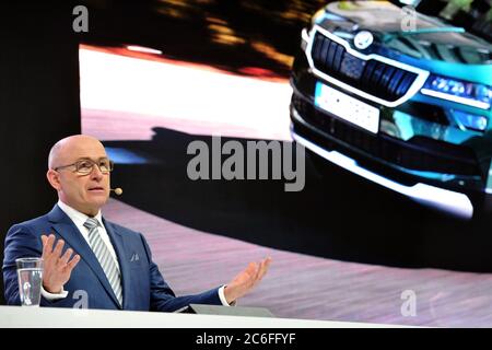 Mlada Boleslav, Repubblica Ceca. 20 Marzo 2019. BERNHARD MAIER, CEO di Skoda Auto, lascerà la società alla fine del mese. La partenza di Maier da Skoda è l'ultima novità di una serie di cambiamenti di gestione all'interno del Gruppo Volkswagen. Nella foto BERNHARD MAIER durante la conferenza stampa annuale 2019 DELLA SKODA AUTO. Credit: Slavek Ruta/ZUMA Wire/Alamy Live News Foto Stock