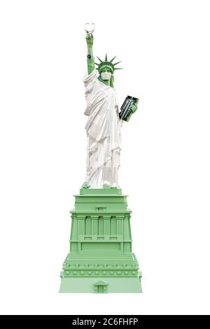 statua in libertà con una maschera chirurgica illustrazione 3d Foto Stock