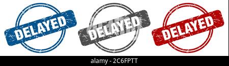 timbro ritardato. segno ritardato. set di etichette ritardato Illustrazione Vettoriale