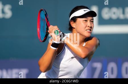 LIN Zhu della Cina in azione durante il secondo round al torneo internazionale Open WTA di NYJTL 2019 Foto Stock