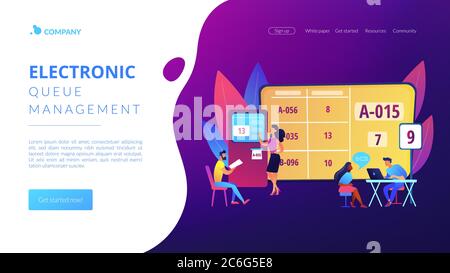 Pagina di destinazione del concetto di sistema di accodamento elettronico Illustrazione Vettoriale