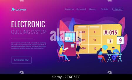Pagina di destinazione del concetto di sistema di accodamento elettronico Illustrazione Vettoriale