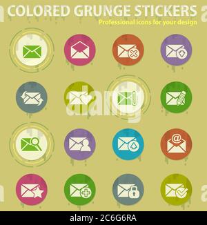 icone grunge colorate per posta e busta Illustrazione Vettoriale