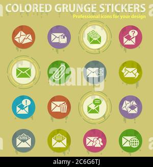 icone grunge colorate per posta e busta Illustrazione Vettoriale